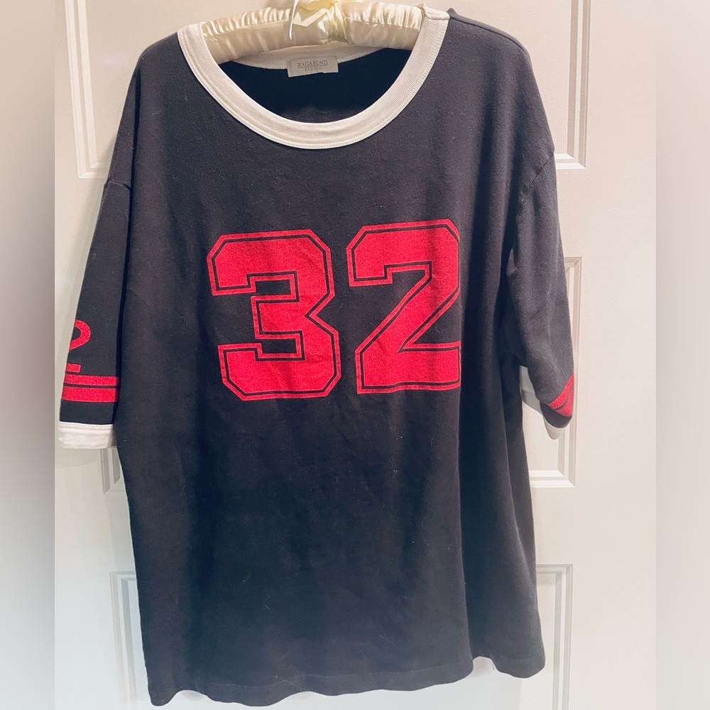Free People Lost & Found ringer t  red and vintage black  XL